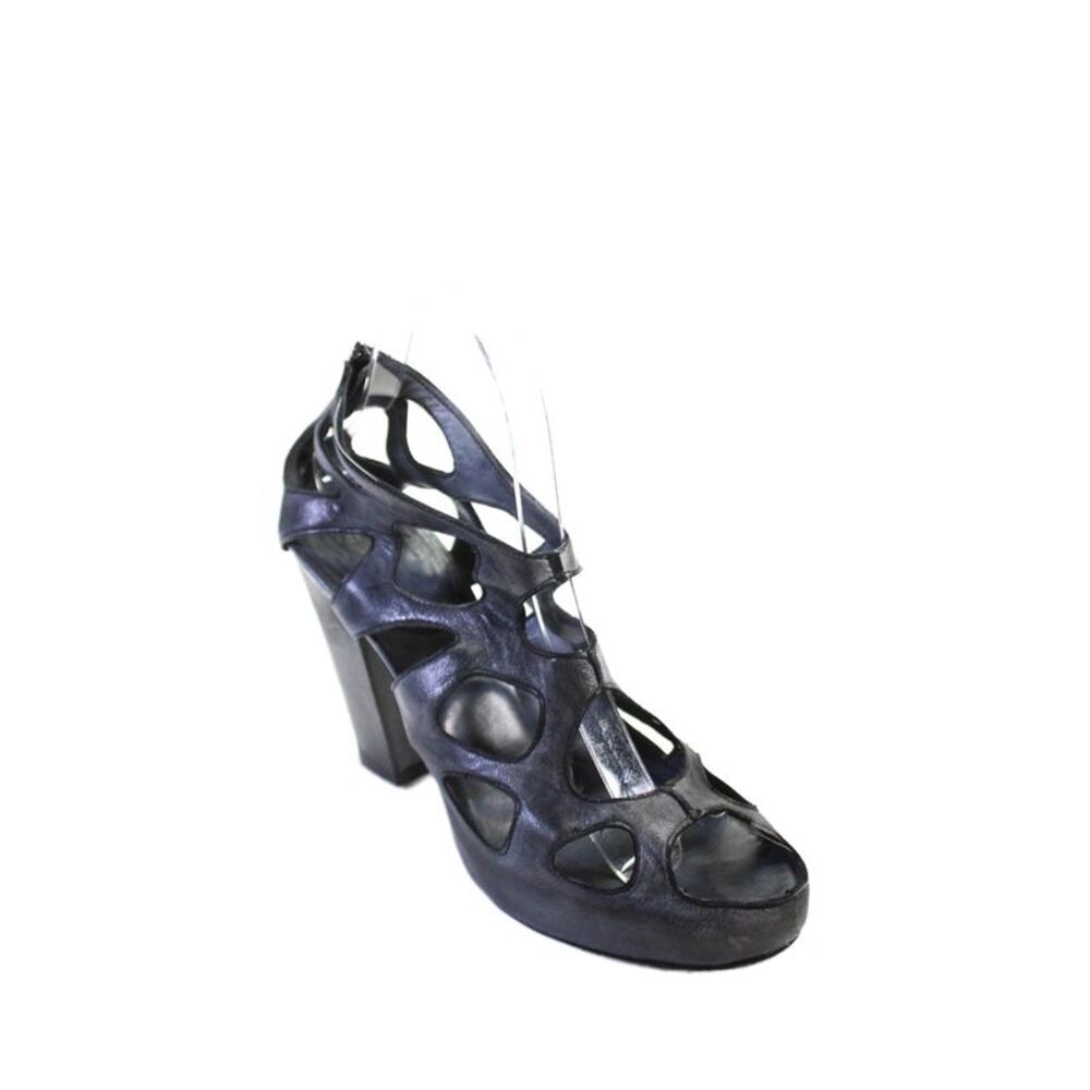 iXOs Womens Leather Zipped Cut Out Details Zipped Block Heels Blue Size EUR 38